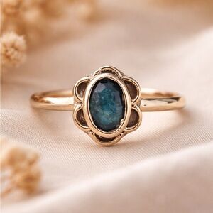 Sterling Silver Flower Halo Ring with Blue Gem